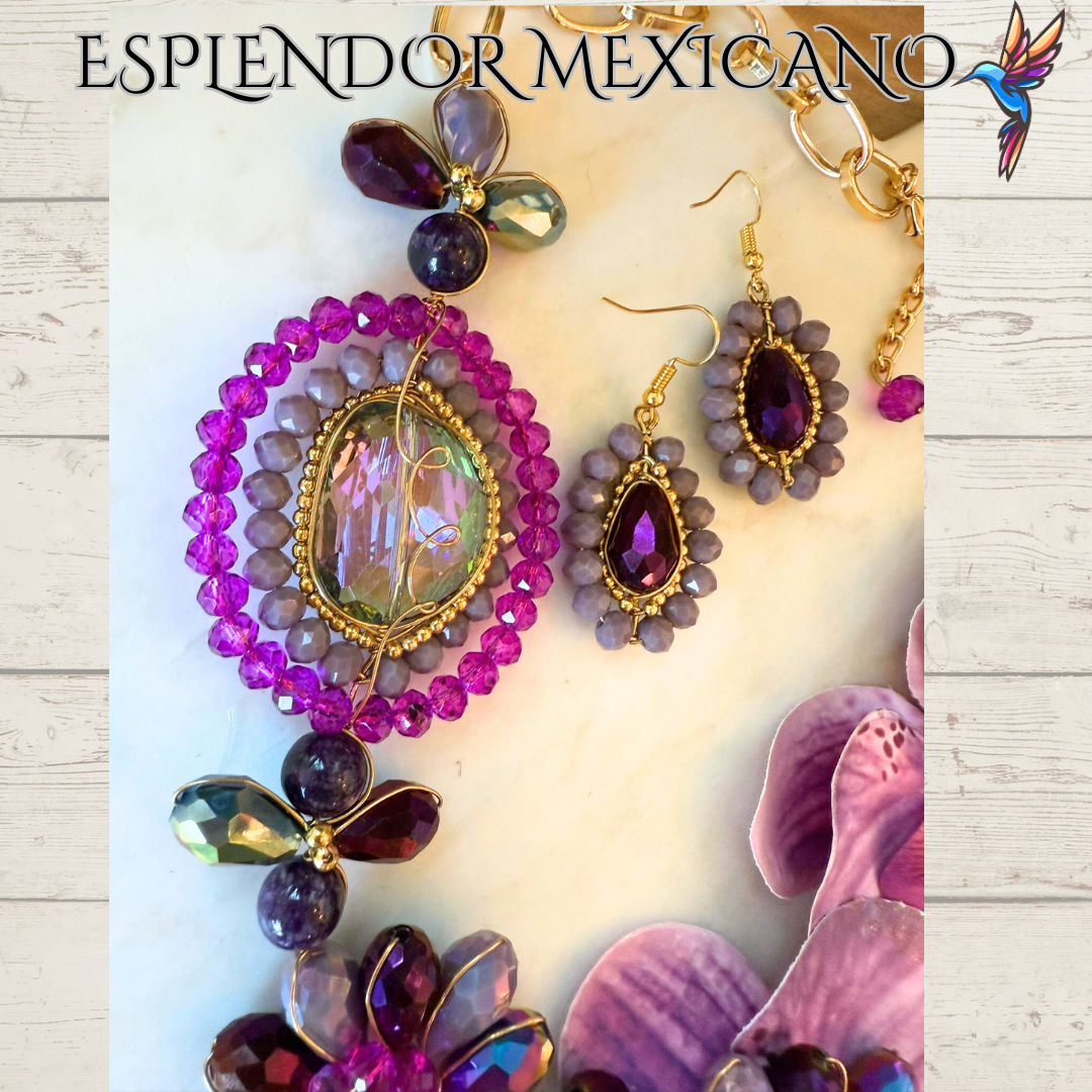 🌸 Orchid Statement Necklace Set – Handmade in Mexico