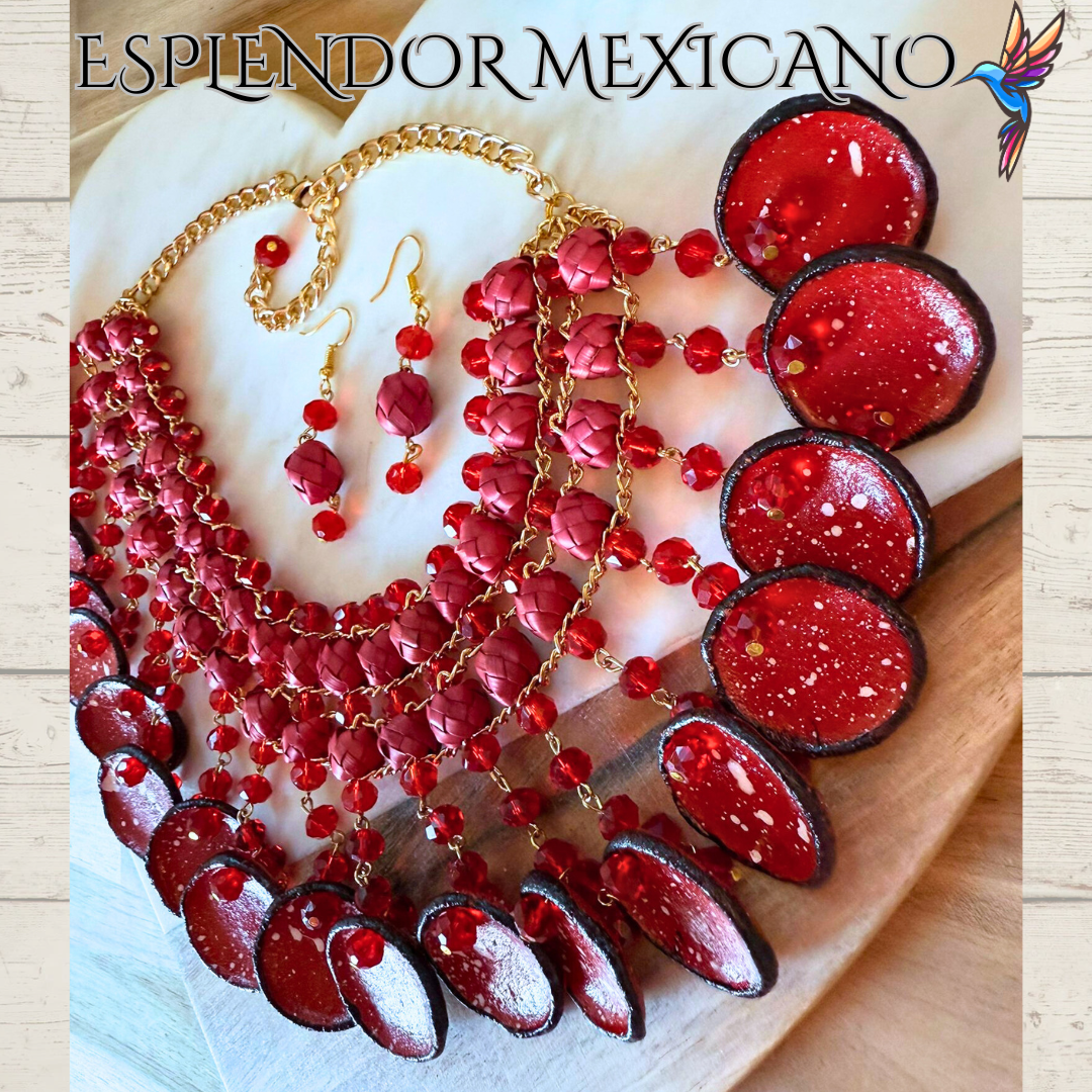 ❤️ Fiesta Dreams Statement Necklace Set – Talavera Clay Platitos, Palm & Glass Beads