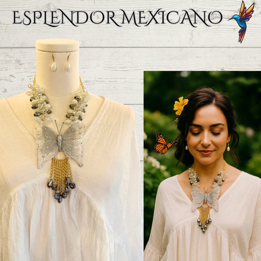 🦋 Bold Butterfly Necklace Set – Handmade in Mexico