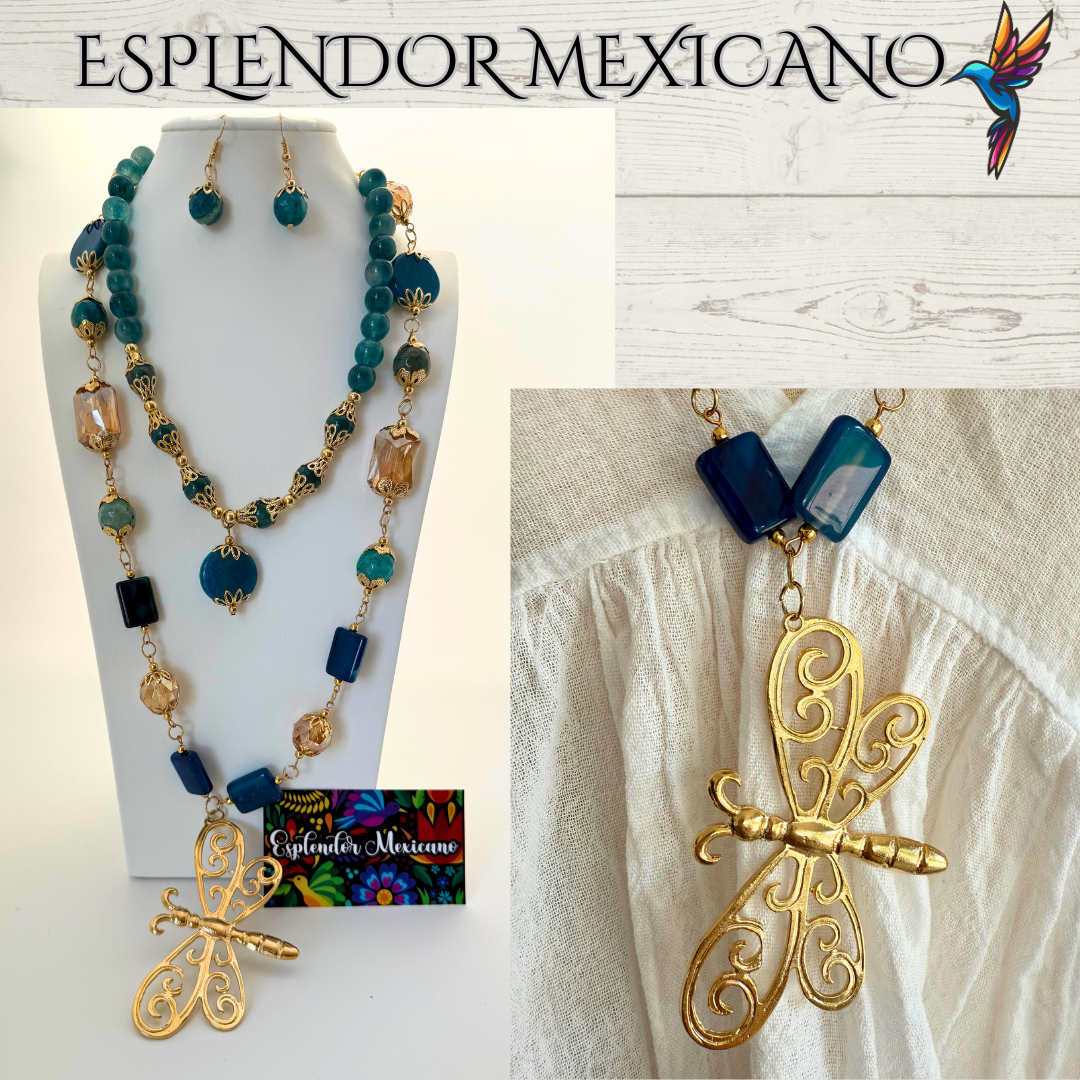 💙 Dragonfly Elegance Necklace – Handmade with Blue Agate & Charm