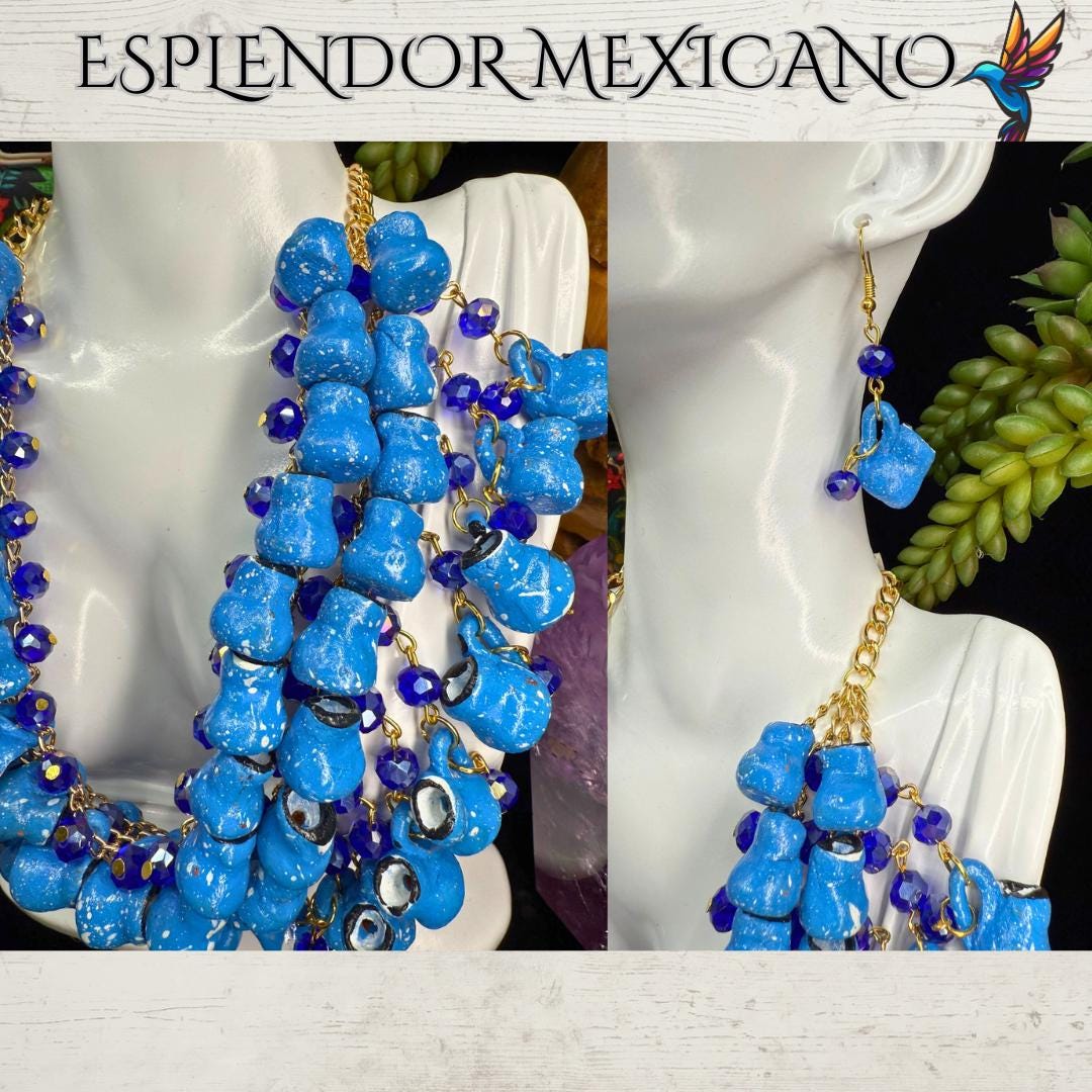 Mexican Artisanal Talavera Jarritos Jewelry Set/ Clay Necklace & Earrings/Mexican Jewelry/Handmade Boho Jewelry/Ethnic Necklace/Latina Style
