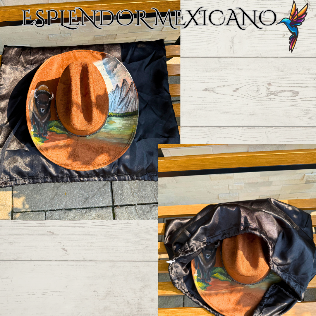 🤎 Hand-Painted Buffalo Cowgirl Hat – Handmade in Mexico