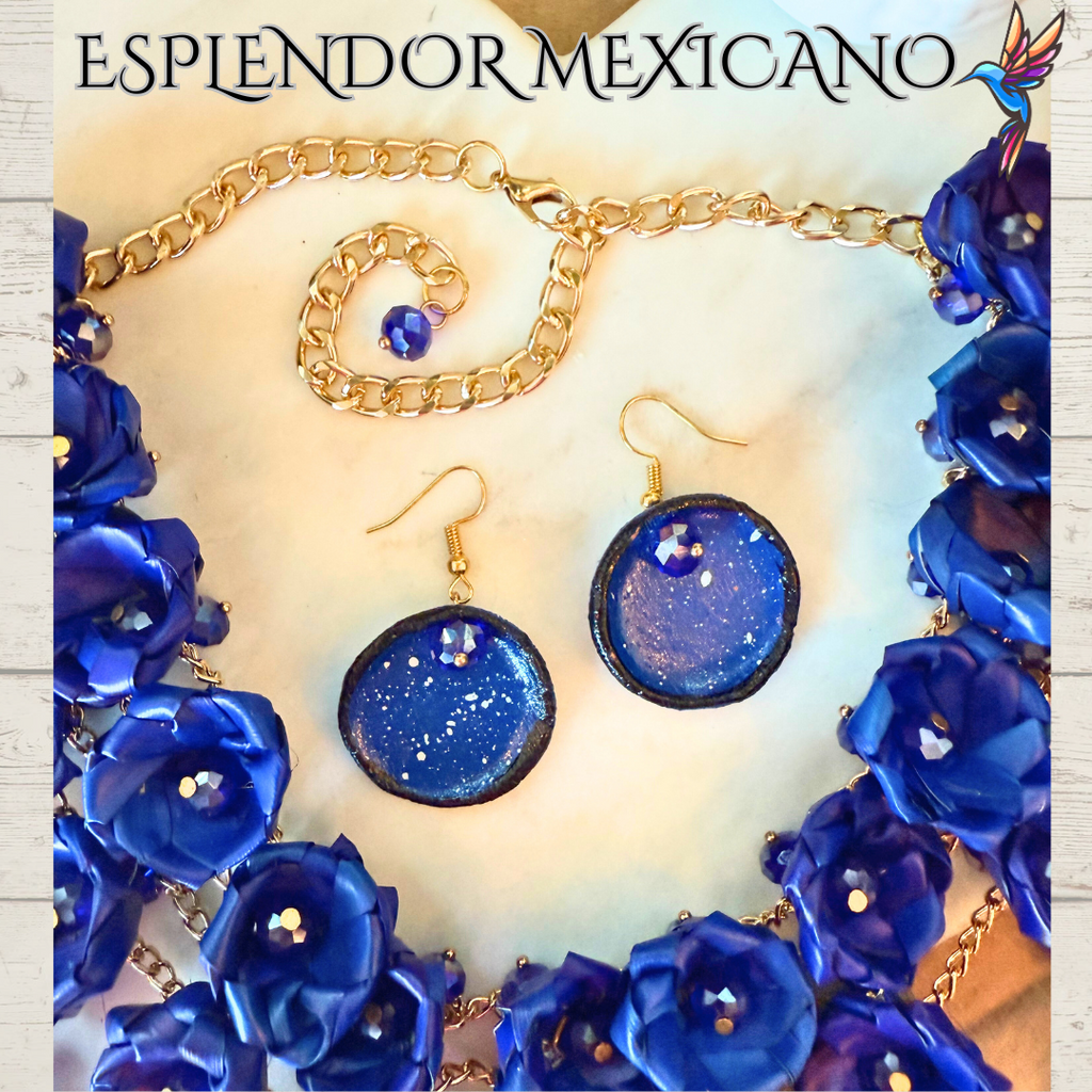 💎💙 Bold Blue Heritage Necklace Set – Mexican Talavera & Palm Craft