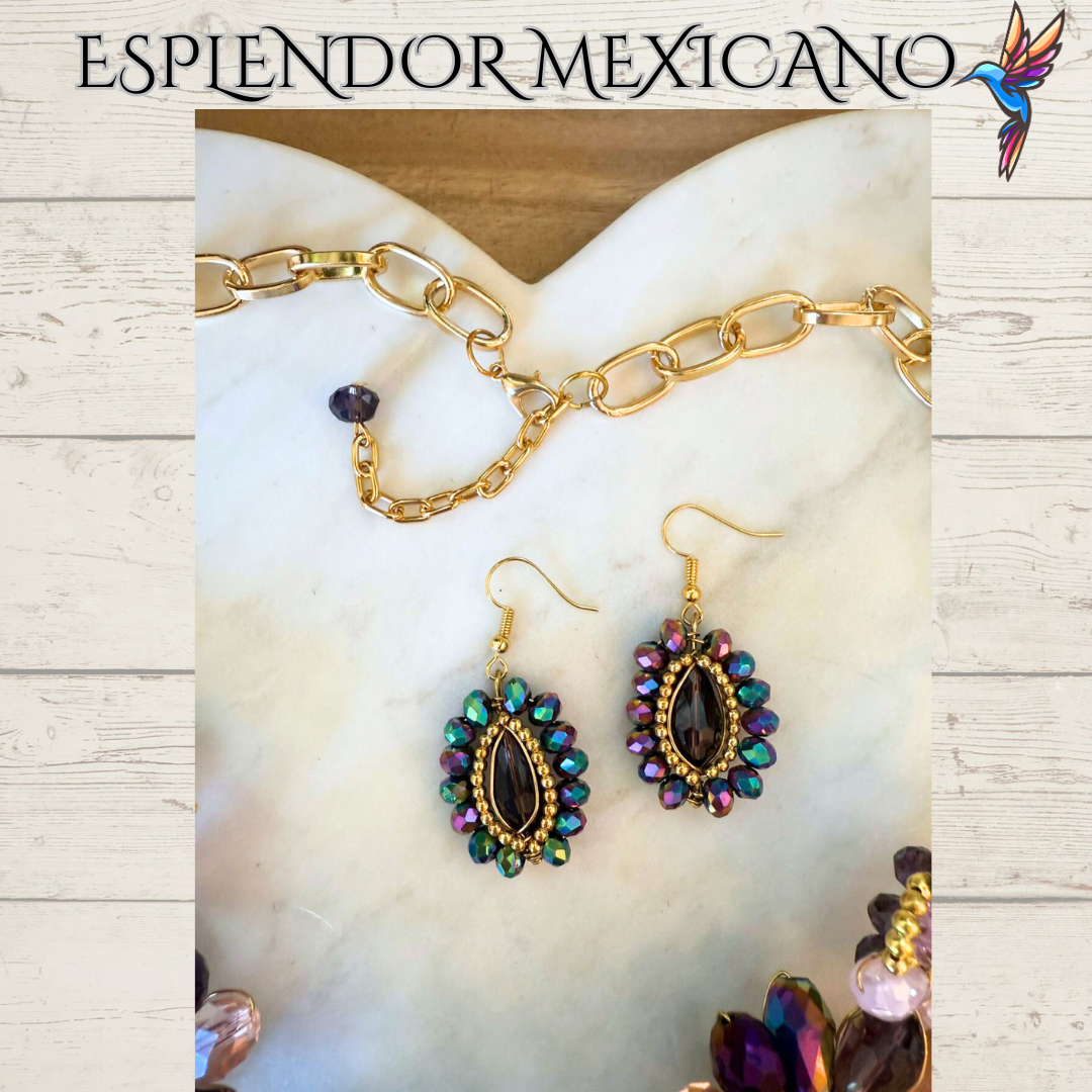 💜💛 Floral Heart Necklace Set – Hand-Painted Ceramic & Beads | Handmade in Mexico