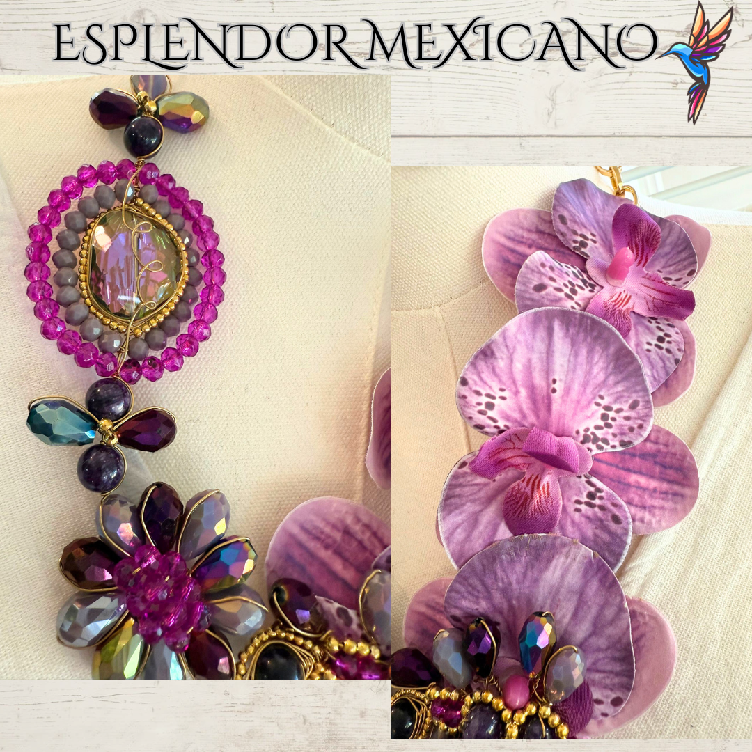 🌸 Orchid Statement Necklace Set – Handmade in Mexico