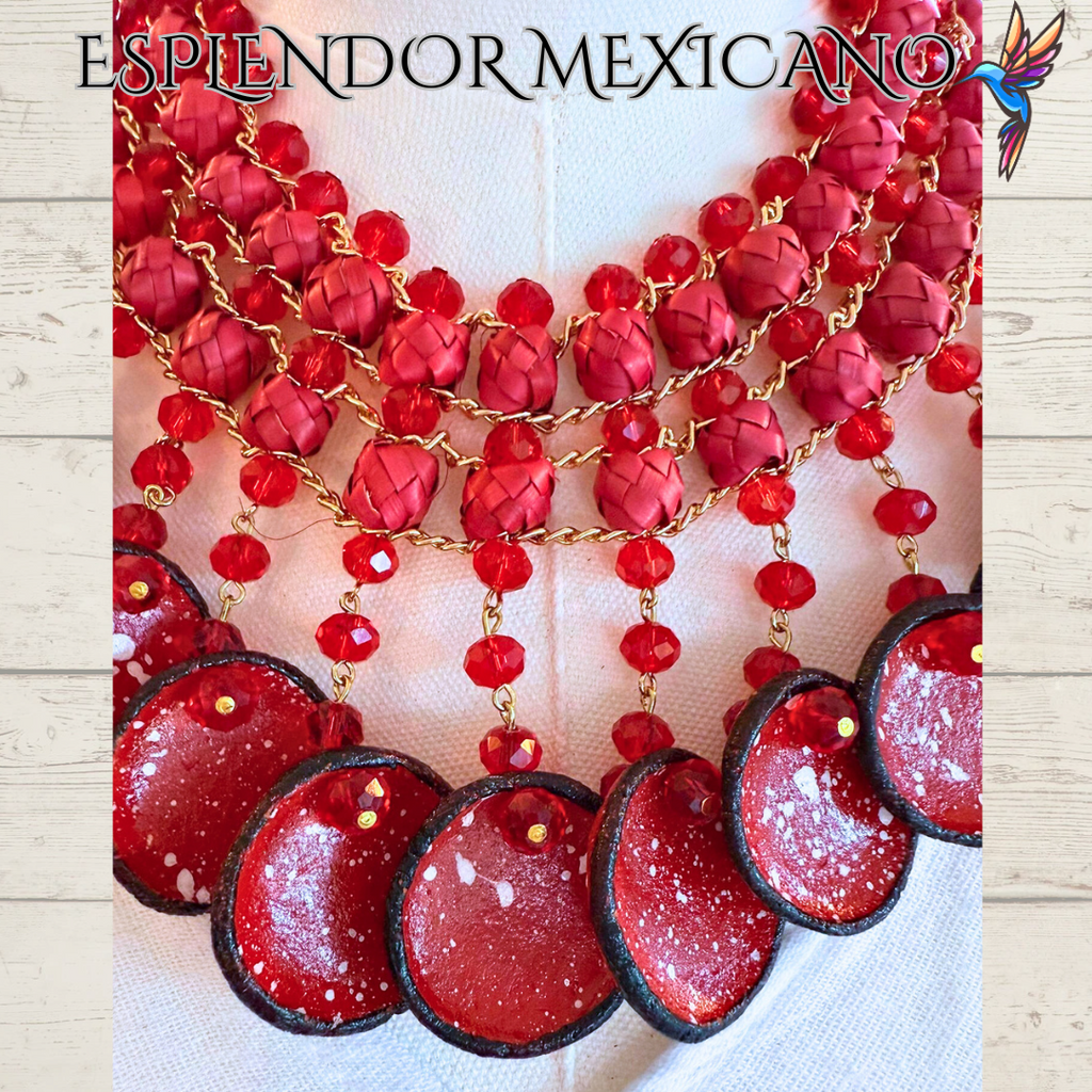 ❤️ Fiesta Dreams Statement Necklace Set – Talavera Clay Platitos, Palm & Glass Beads