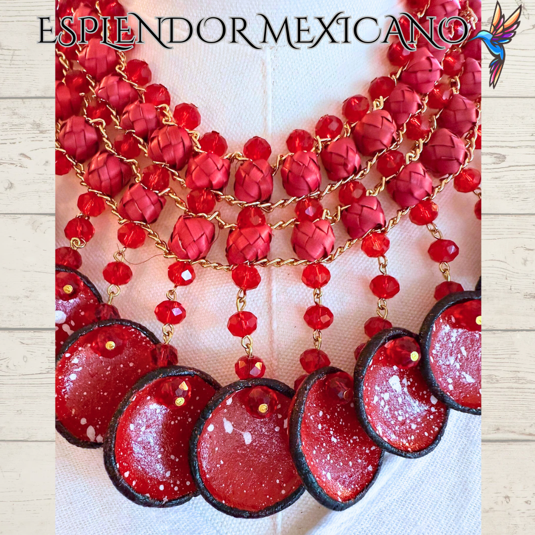 ❤️ Fiesta Dreams Statement Necklace Set – Talavera Clay Platitos, Palm & Glass Beads