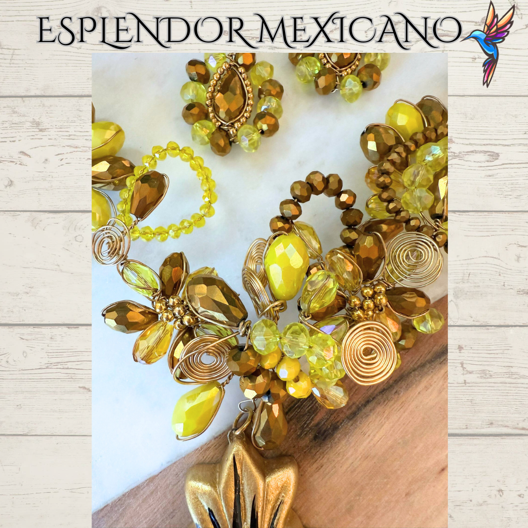 🧡💛 Floral Heart Necklace Set – Hand-Painted Ceramic & Beads | Handmade in Mexico