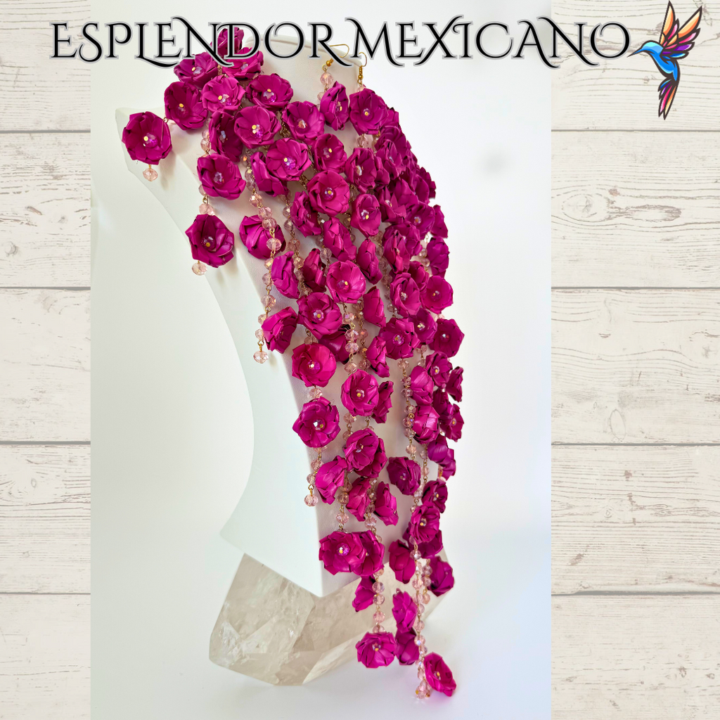 Mexican Artisanal Palm Necklace Jewelry Set/Palm Necklace & Earrings/Mexican Jewelry/Ethnic Necklace/Latina Style/Handmade in Mexico/Boho