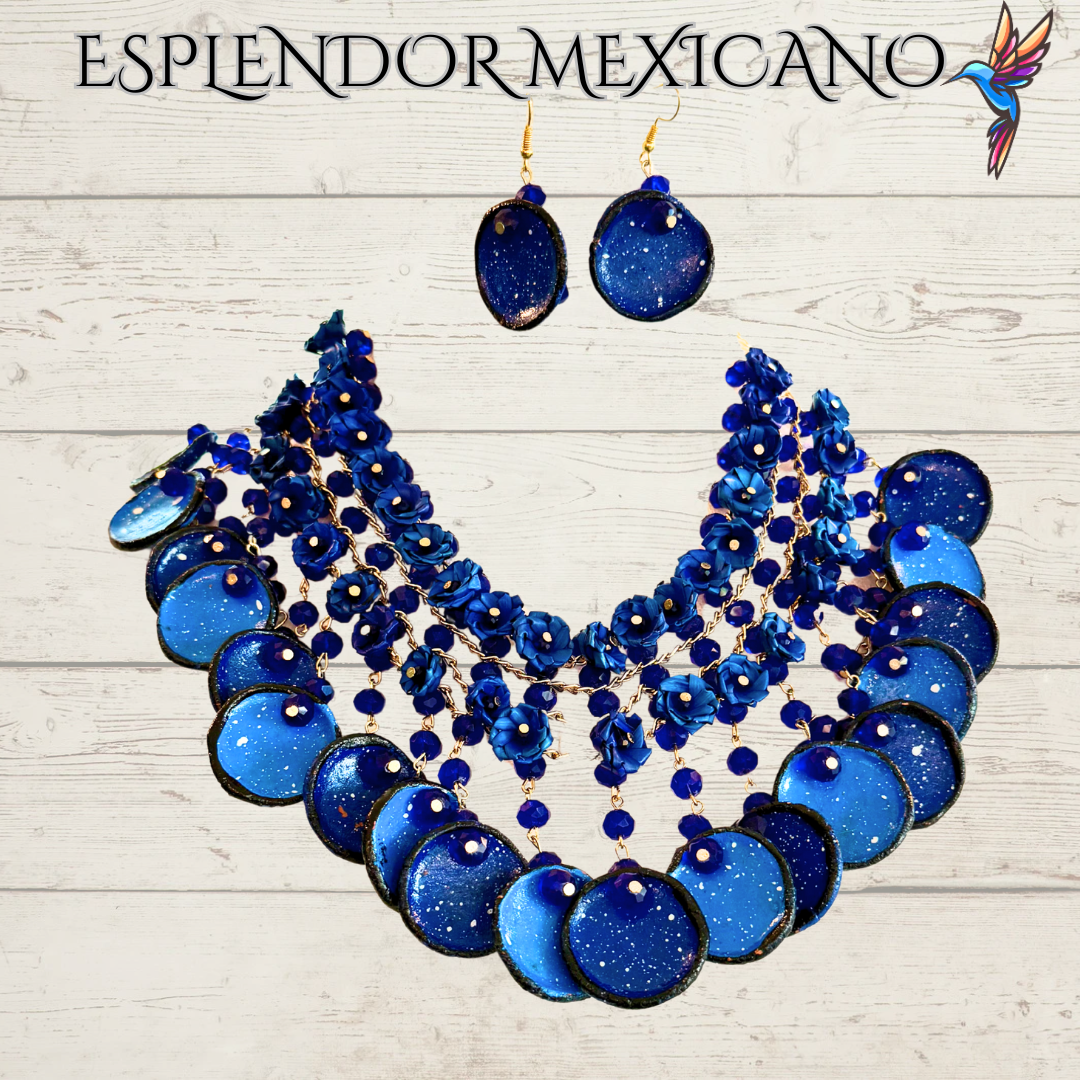 💙 Fiesta Dreams Statement Necklace Set – Talavera Clay, Palm & Glass Beads
