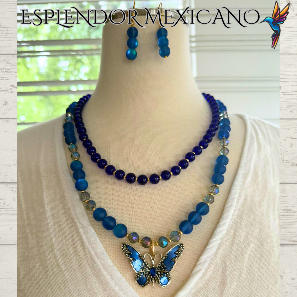 💙 Blue Butterfly Necklace – Handmade in Mexico
