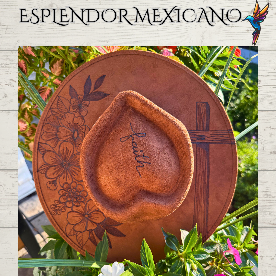 🤎 Handmade Suede Western Hat – “Faith” Design