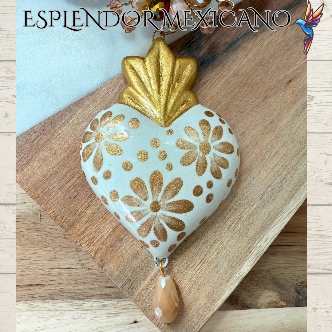 💛✨ Nude Floral Heart Necklace Set – Handmade in Mexico