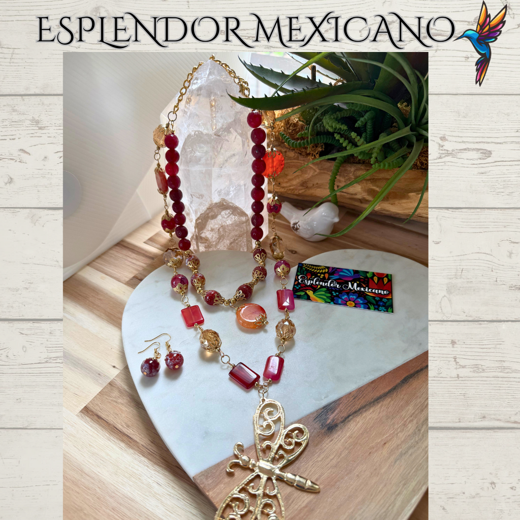 ❤️🧡 Dragonfly Elegance Necklace – Handmade in Mexico