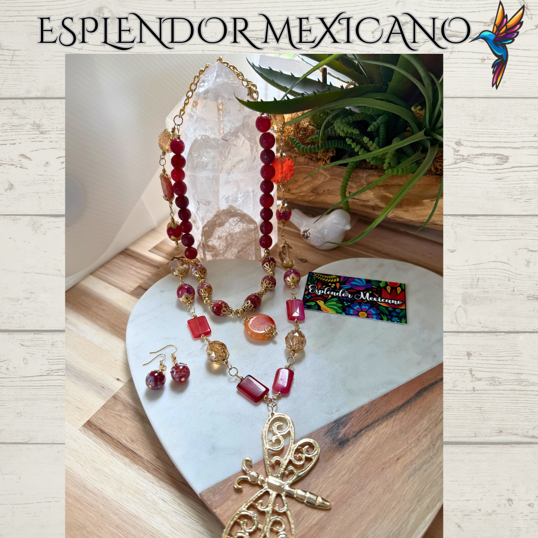 ❤️🧡 Dragonfly Elegance Necklace – Handmade in Mexico