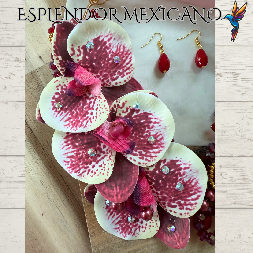 🌸 Bold Orchid Necklace Set – Handmade in Mexico
