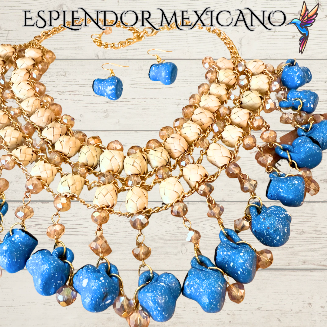 Fiesta Dreams Statement Necklace Set – Hand-Painted Jarritos, Palm & Glass Beads