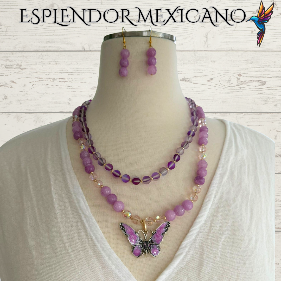 💜 Purple Handmade Beaded Butterfly Necklace
