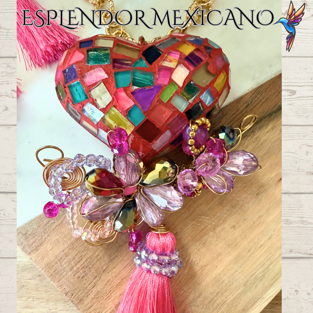 🩷 Multi-Color Heart Necklace Set – Handmade Clay & Glass