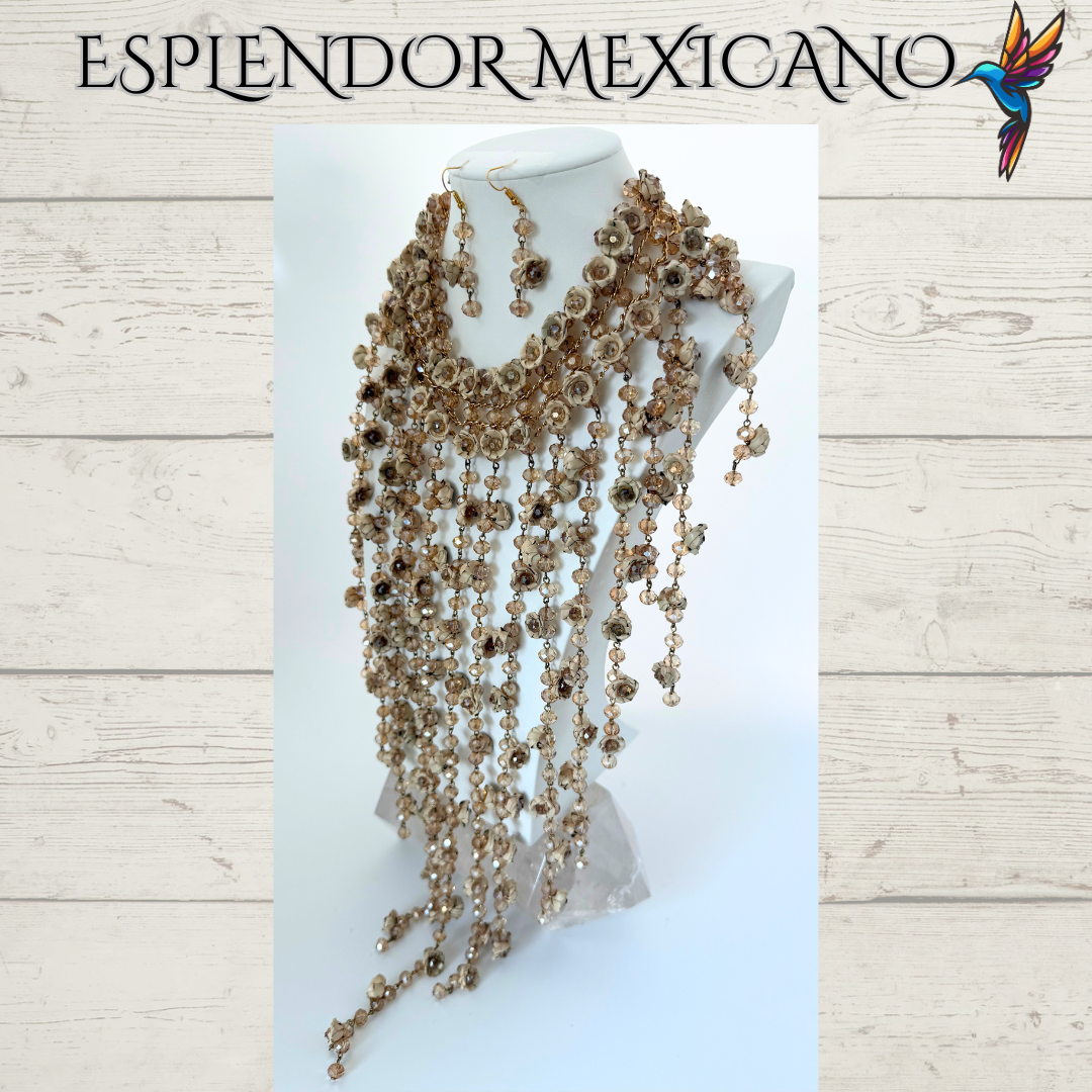 Mexican Artisanal Palm Necklace Jewelry Set/Palm Necklace & Earrings/Mexican Jewelry/Ethnic Necklace/Latina Style/Handmade in Mexico/Boho