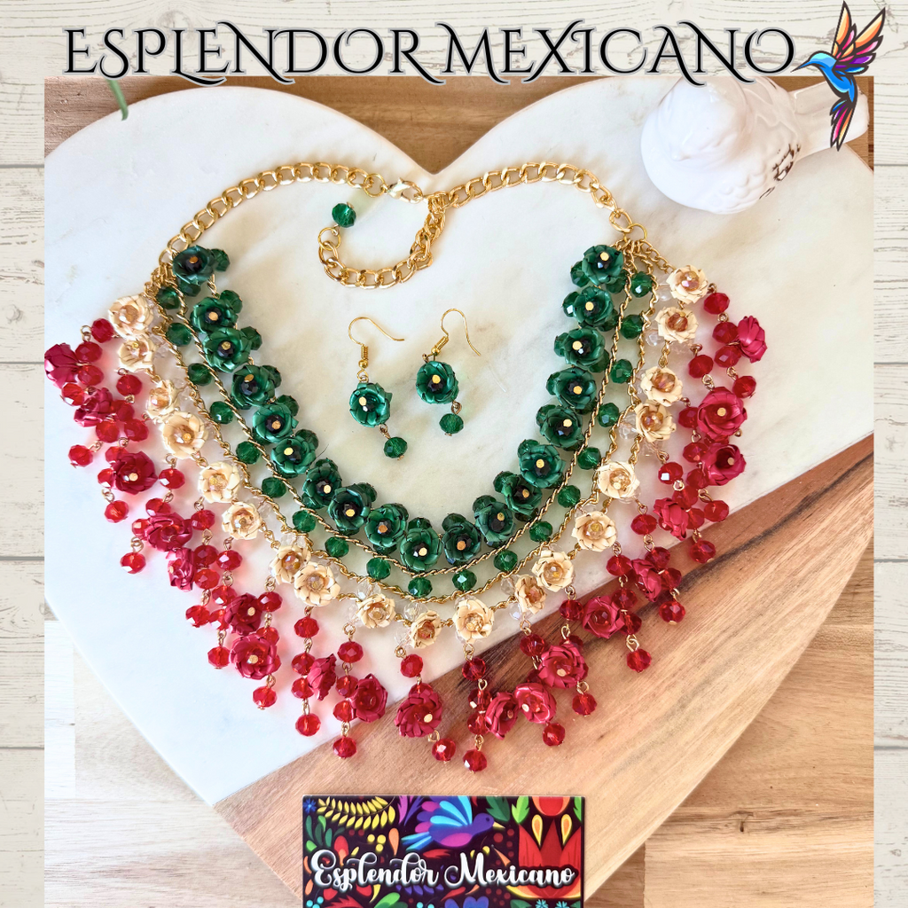 💚🤍❤️ Natural Palm Statement Necklace Set – Handmade & Glass Beads