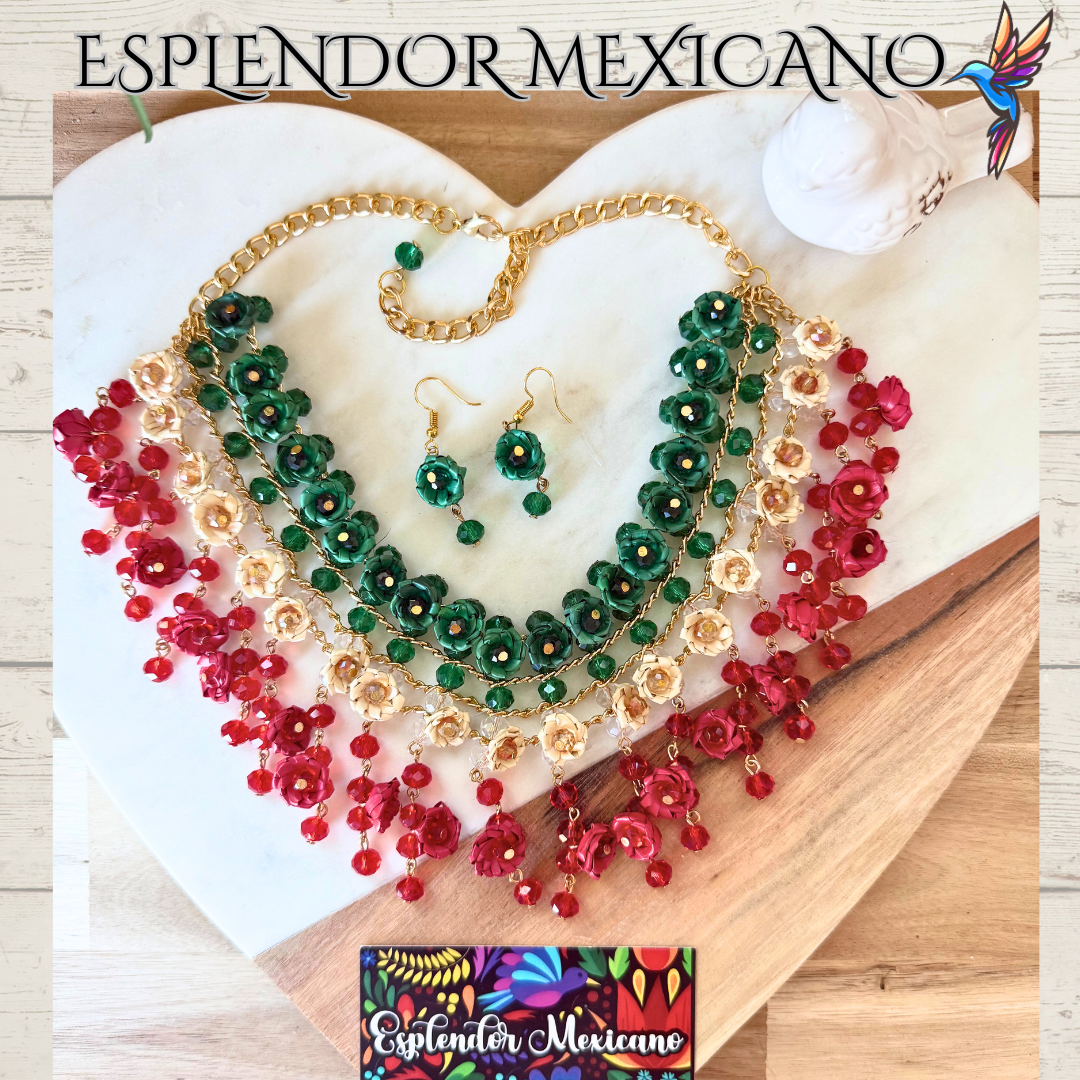 💚🤍❤️ Natural Palm Statement Necklace Set – Handmade & Glass Beads