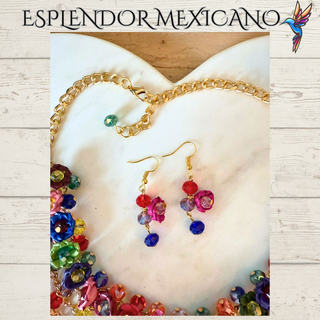 💙🩷💚 Palm Statement Necklace Set – Handmade in Mexico