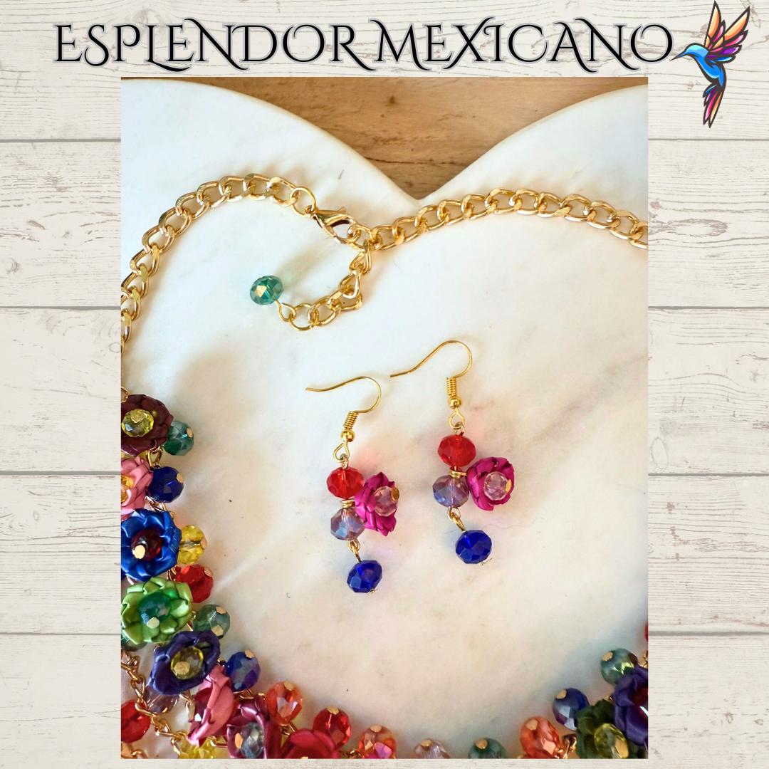 💙🩷💚 Palm Statement Necklace Set – Handmade in Mexico