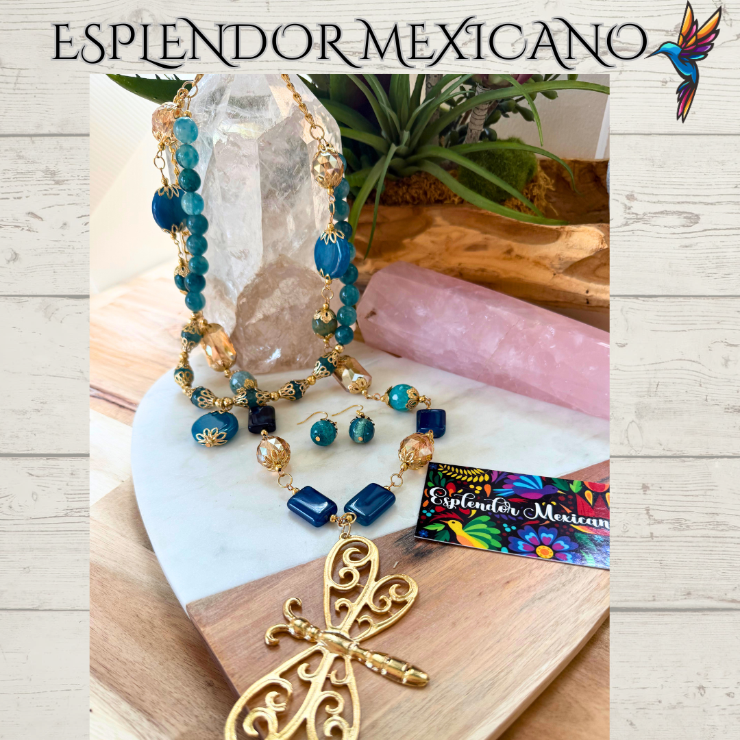 💙 Dragonfly Elegance Necklace – Handmade with Blue Agate & Charm
