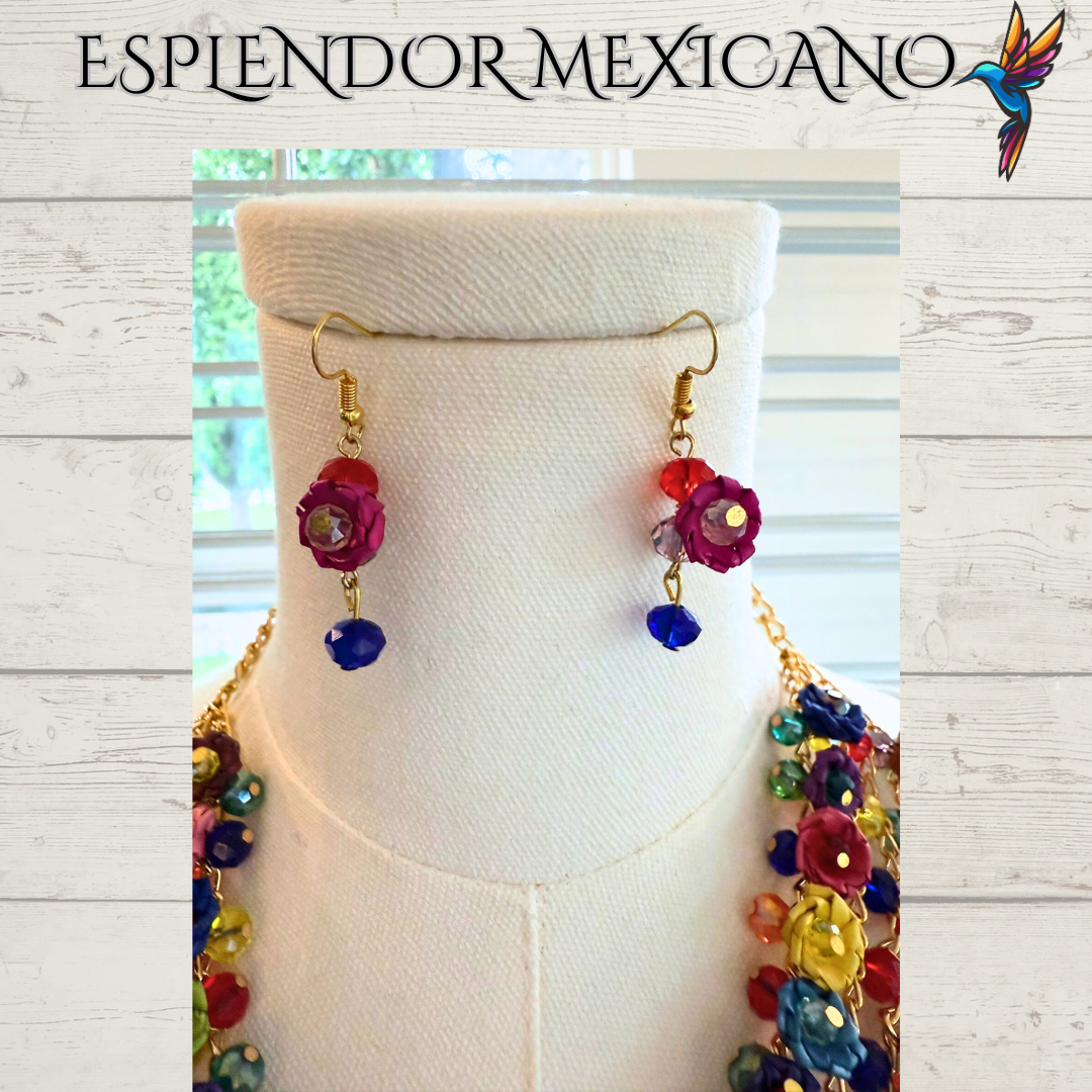 💙🩷💚 Palm Statement Necklace Set – Handmade in Mexico