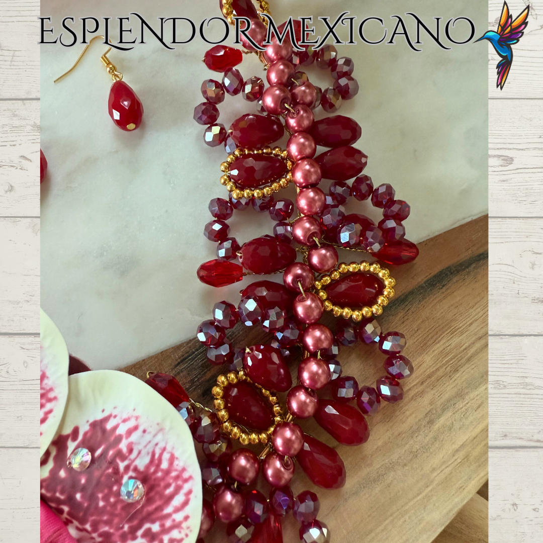 🌸 Bold Orchid Necklace Set – Handmade in Mexico