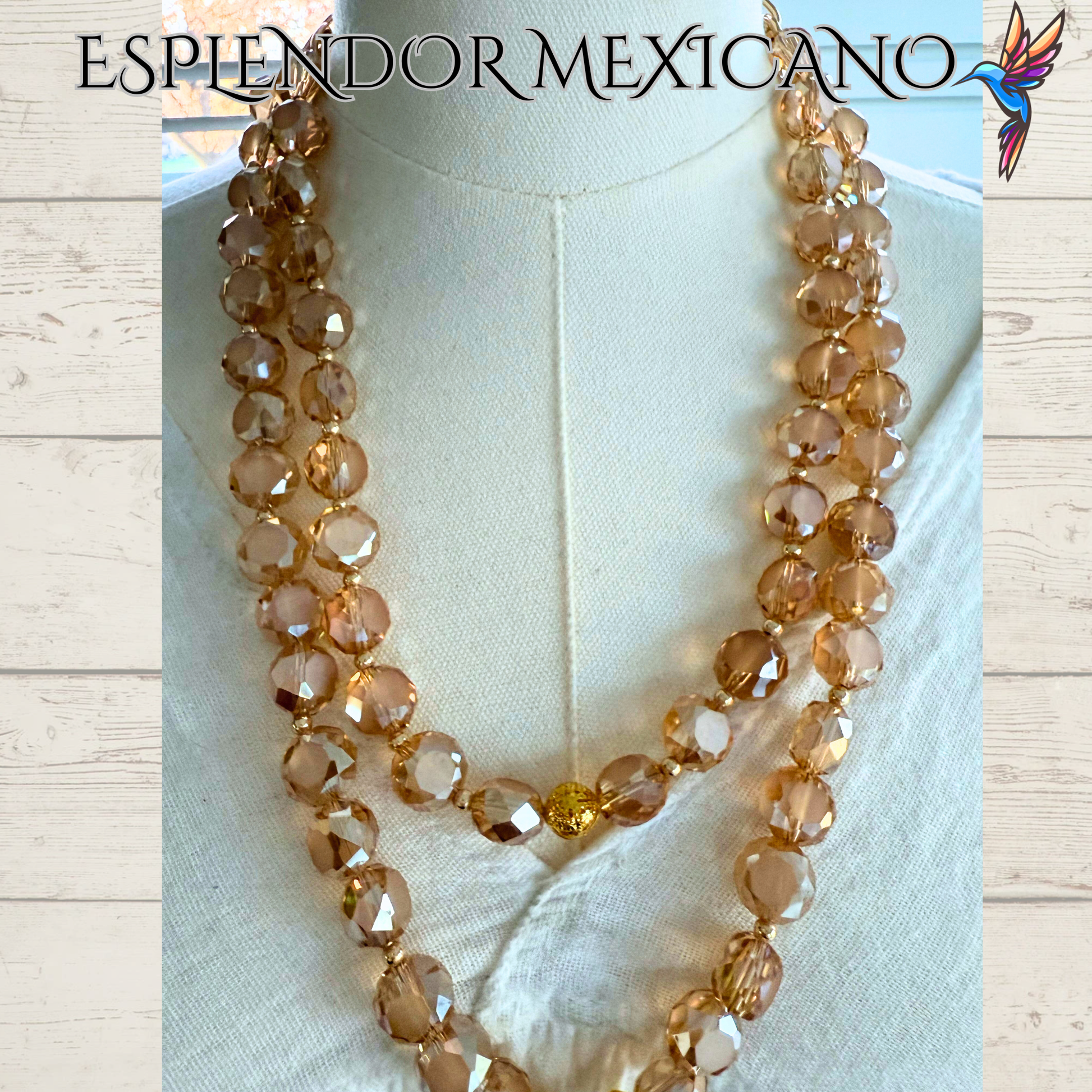 Beaded Golden Honey Faceted Cut Glass with Natural Stone pendant Necklace