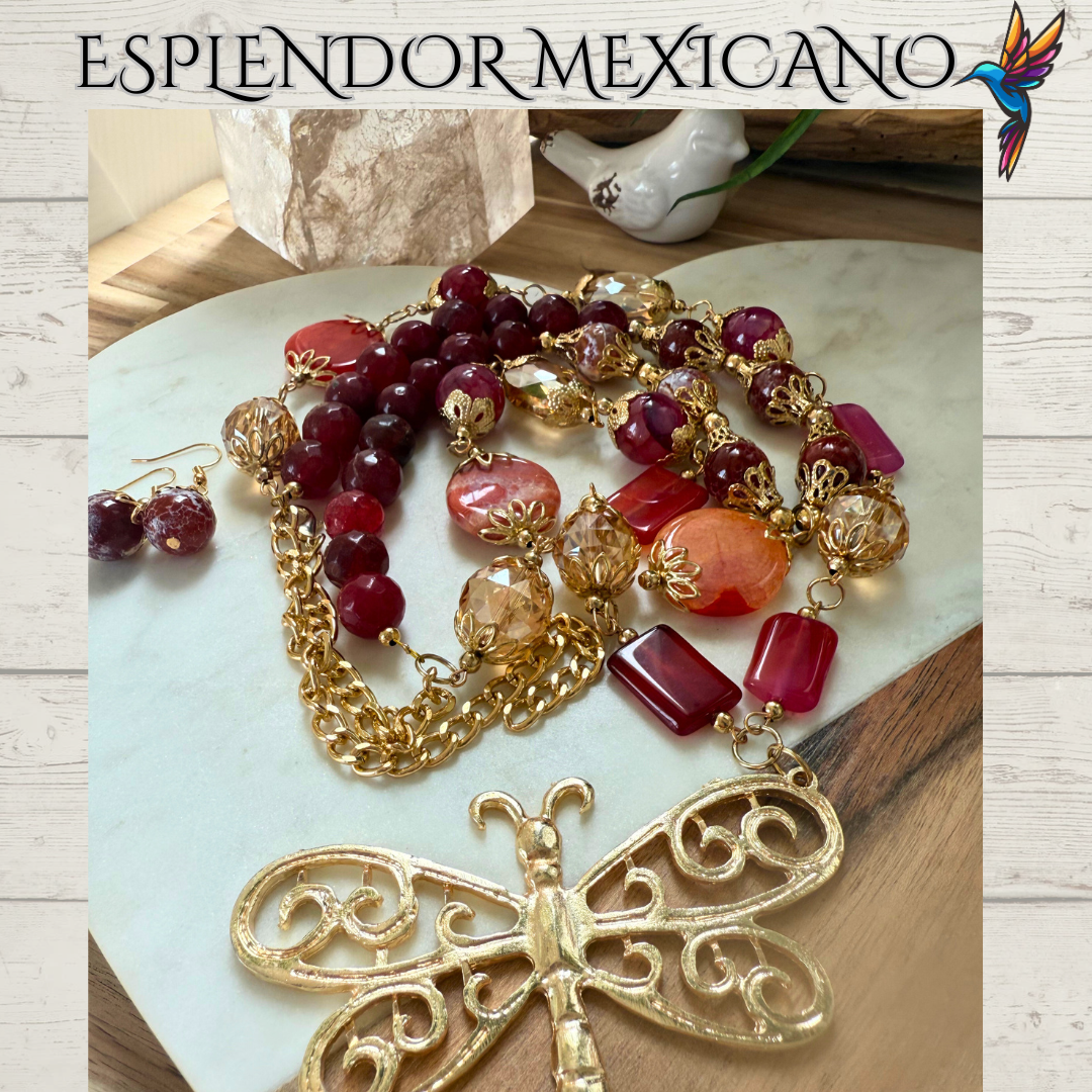❤️🧡 Dragonfly Elegance Necklace – Handmade in Mexico