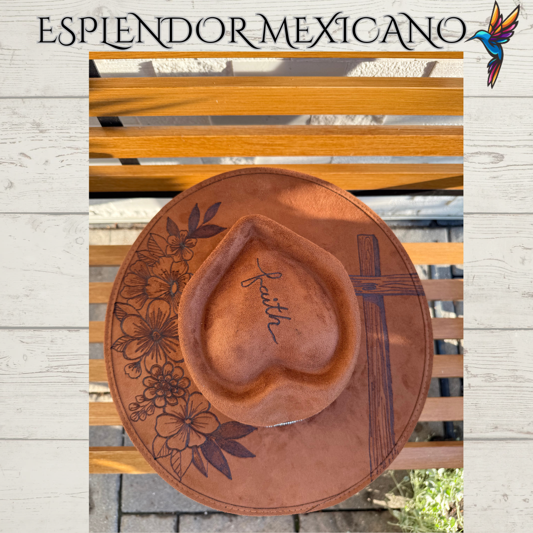 🤎 Handmade Suede Western Hat – “Faith” Design