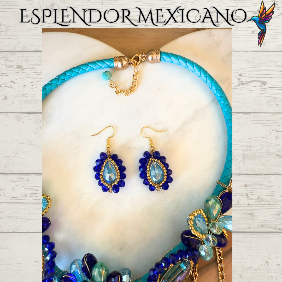 💙🩵💚 Teal & Blue Skull Necklace Set – Handmade in Mexico