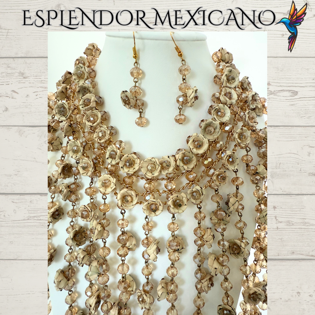 Mexican Artisanal Palm Necklace Jewelry Set/Palm Necklace & Earrings/Mexican Jewelry/Ethnic Necklace/Latina Style/Handmade in Mexico/Boho