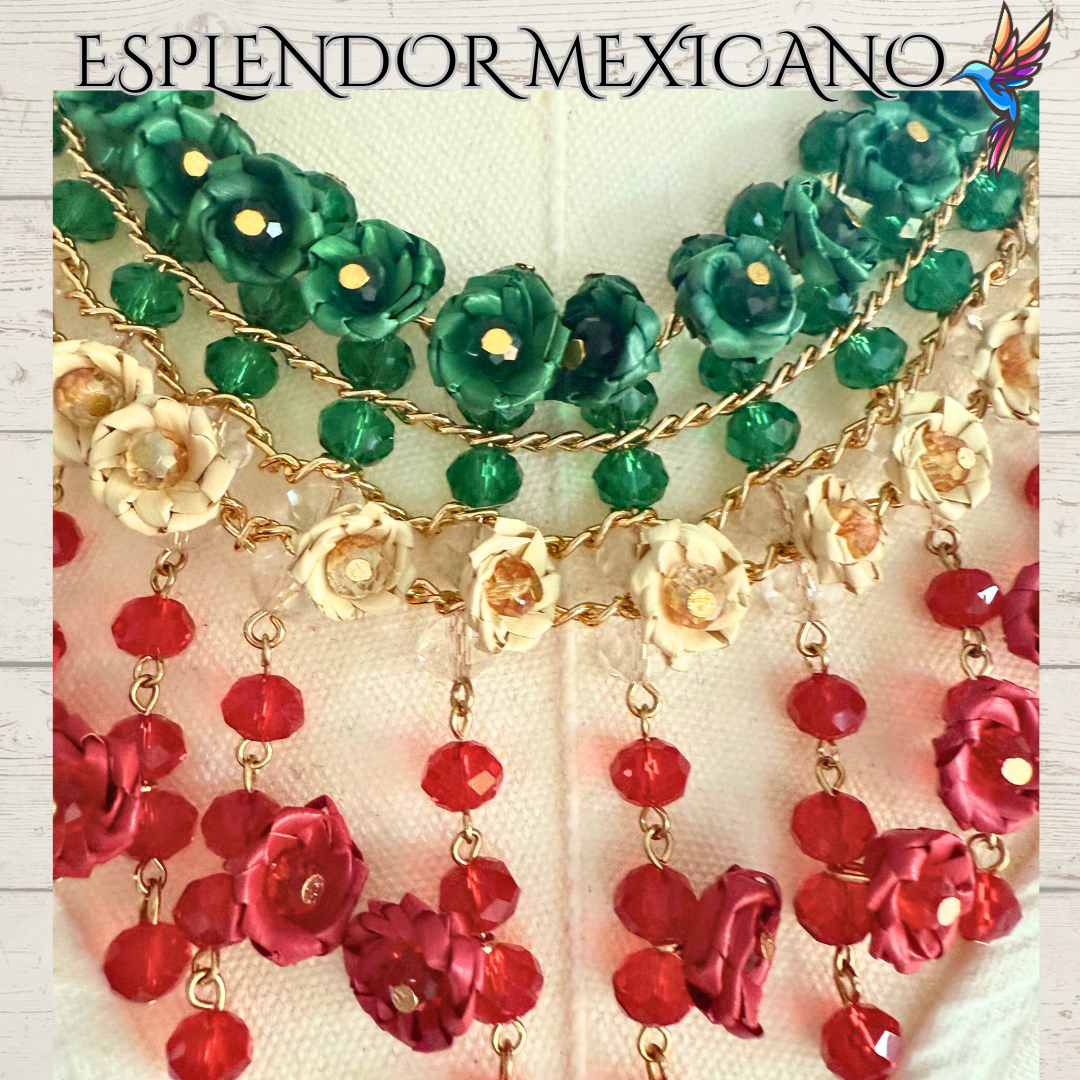 💚🤍❤️ Natural Palm Statement Necklace Set – Handmade & Glass Beads