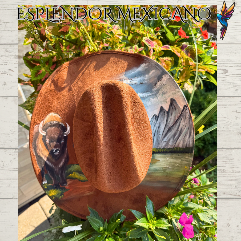 🤎 Hand-Painted Buffalo Cowgirl Hat – Handmade in Mexico