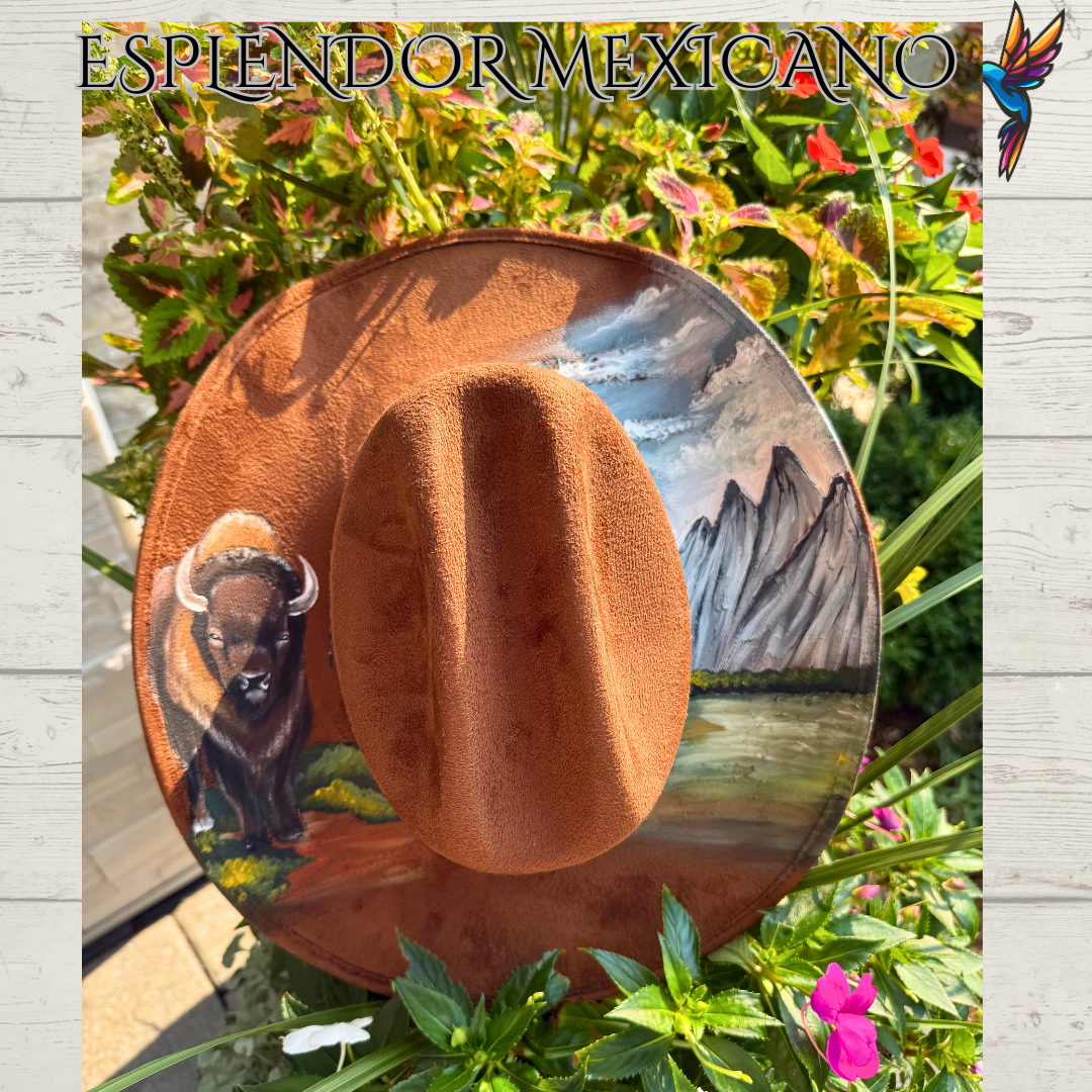 🤎 Hand-Painted Buffalo Cowgirl Hat – Handmade in Mexico