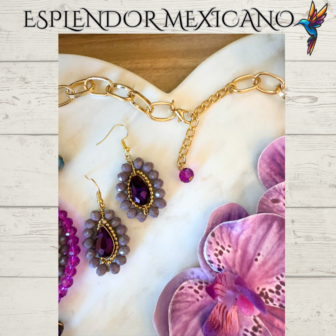 🌸 Orchid Statement Necklace Set – Handmade in Mexico