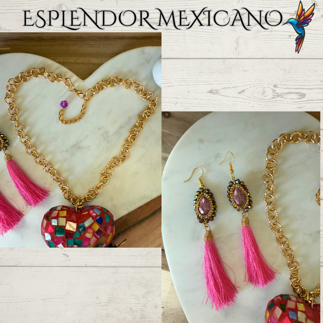 🩷 Multi-Color Heart Necklace Set – Handmade Clay & Glass
