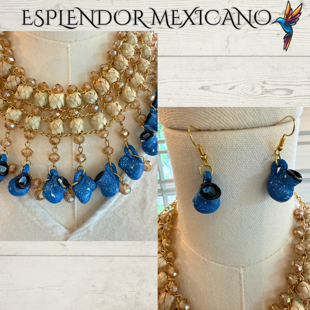 Fiesta Dreams Statement Necklace Set – Hand-Painted Jarritos, Palm & Glass Beads