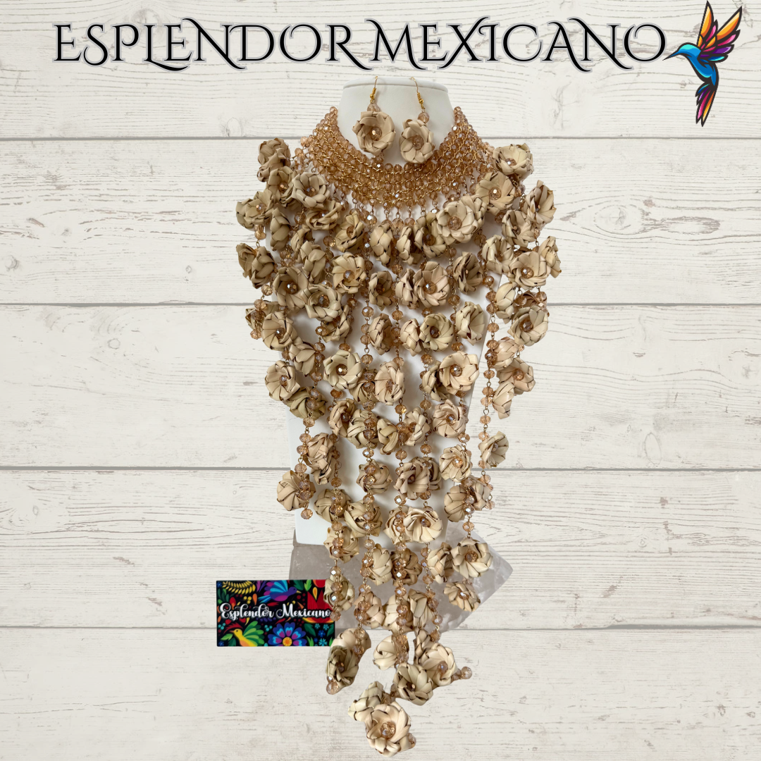 🤍 Palm Statement Necklace Set – Handmade in Mexico