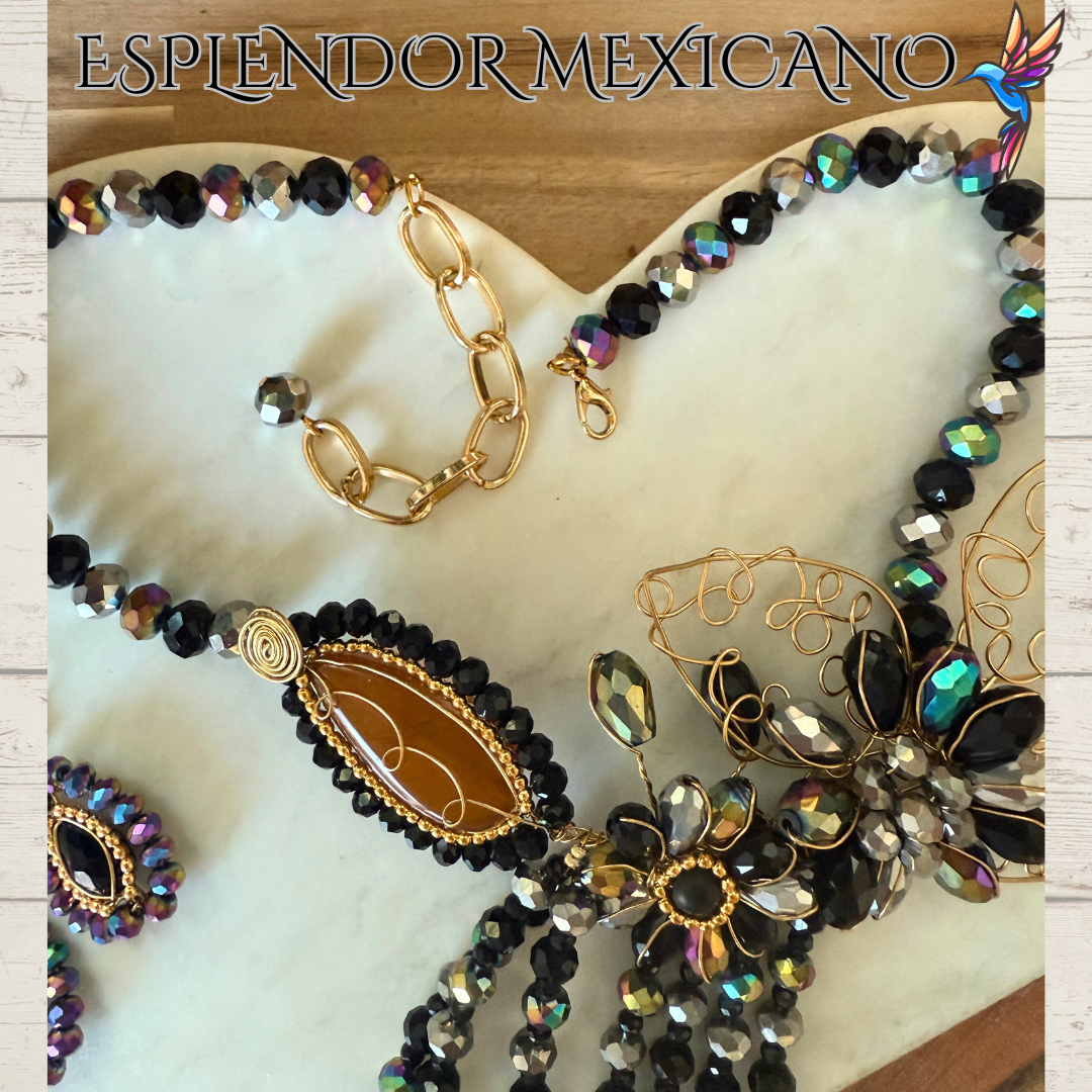 🖤💛 Handmade Floral Cascade Necklace Set