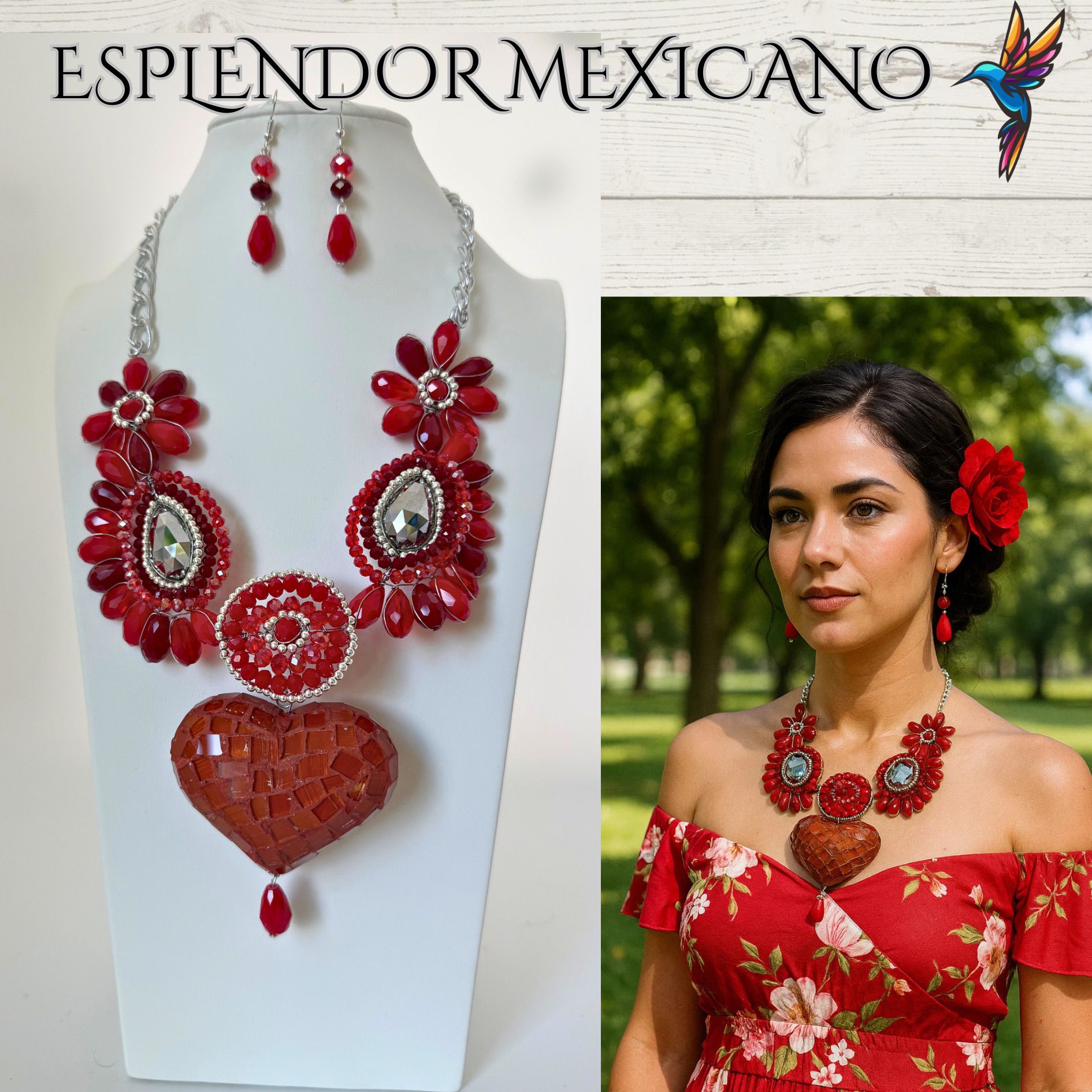 ❤️ Handmade Red Heart Necklace Set – Artisan Jewelry from Mexico