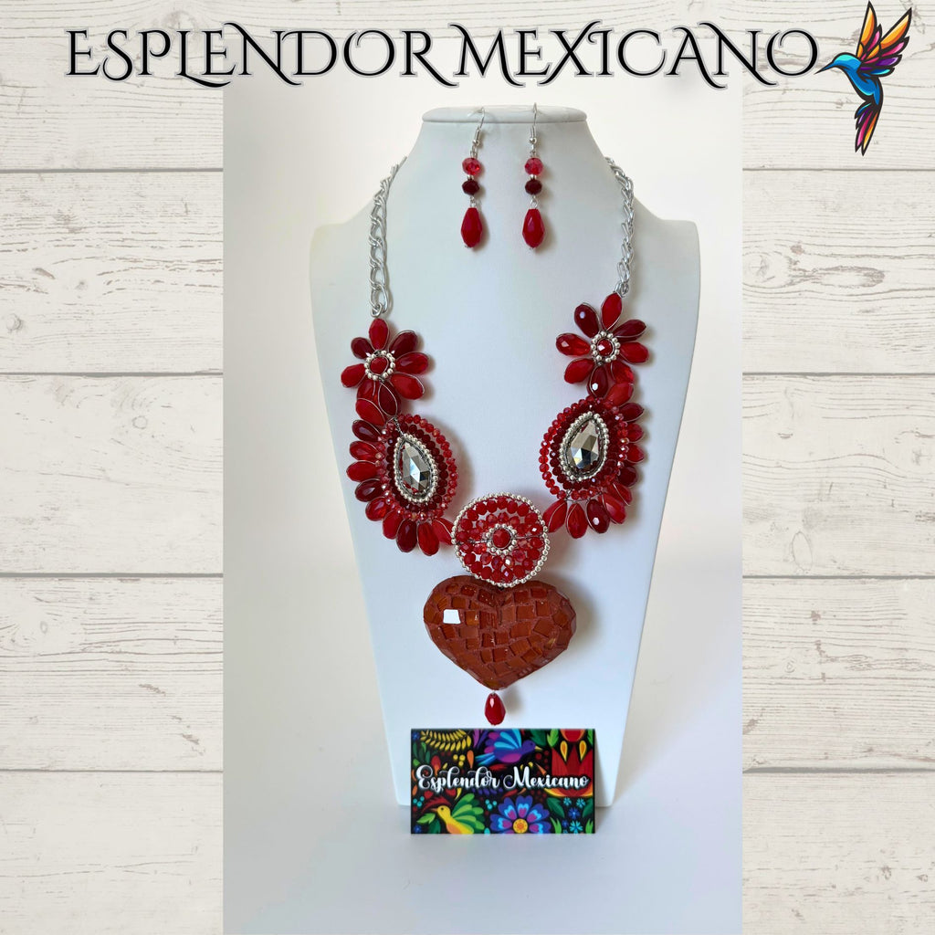 ❤️ Handmade Red Heart Necklace Set – Artisan Jewelry from Mexico