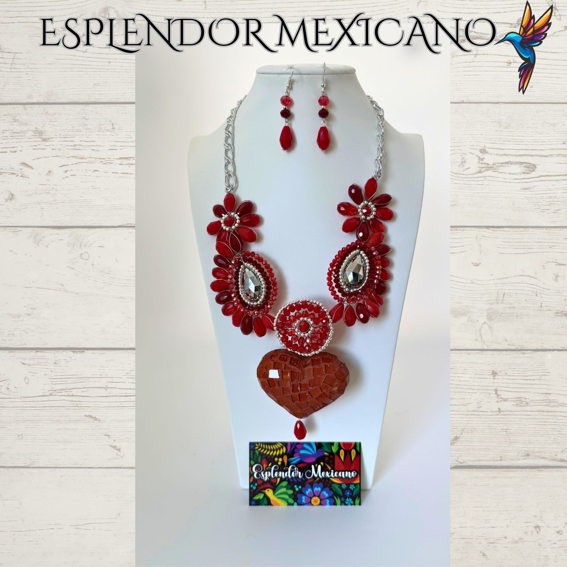 ❤️ Handmade Red Heart Necklace Set – Artisan Jewelry from Mexico