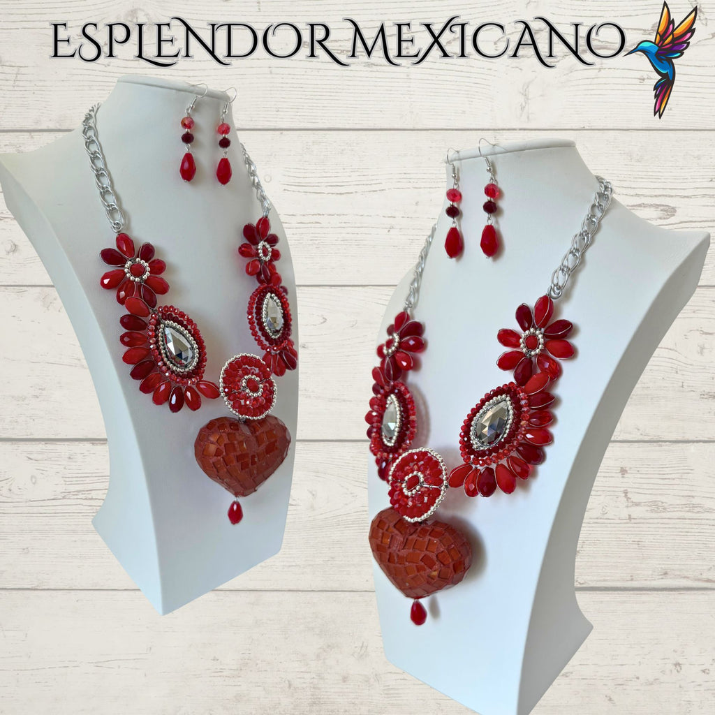 ❤️ Handmade Red Heart Necklace Set – Artisan Jewelry from Mexico