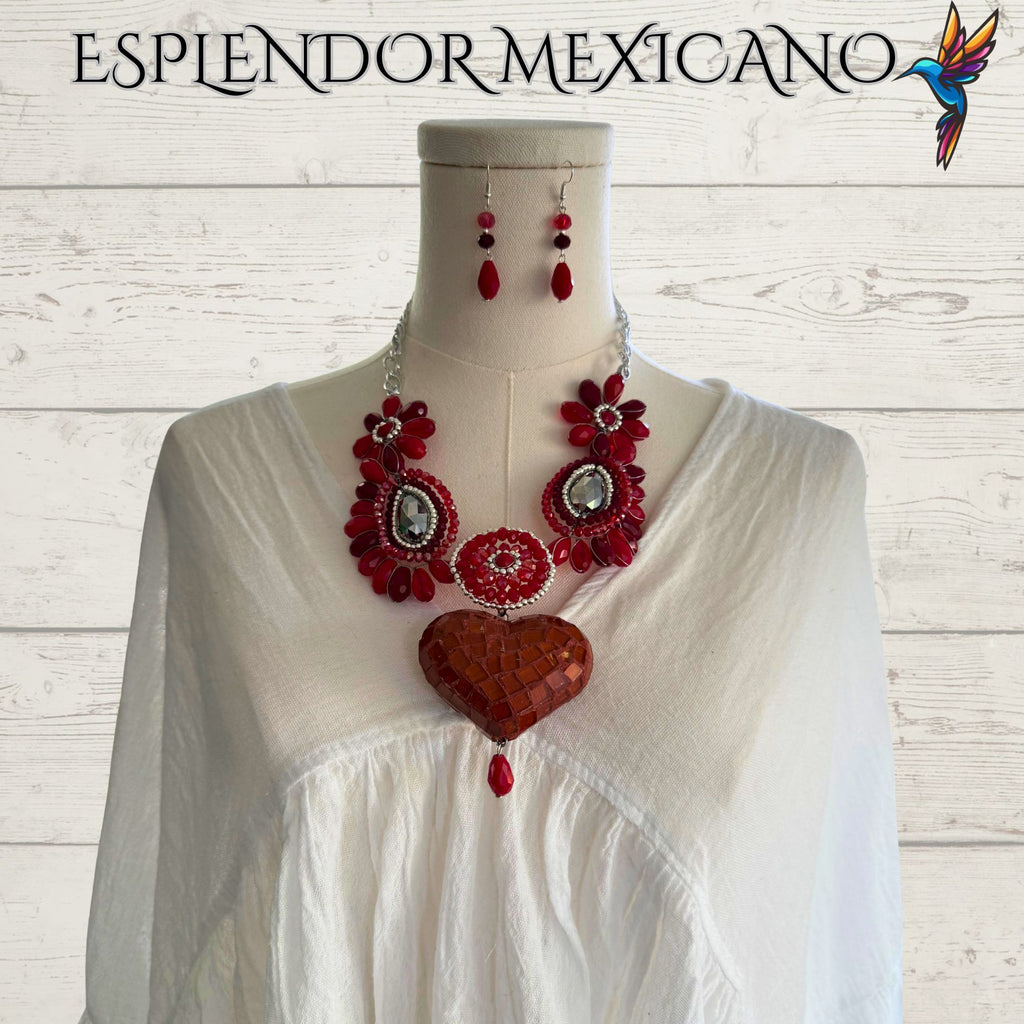 ❤️ Handmade Red Heart Necklace Set – Artisan Jewelry from Mexico