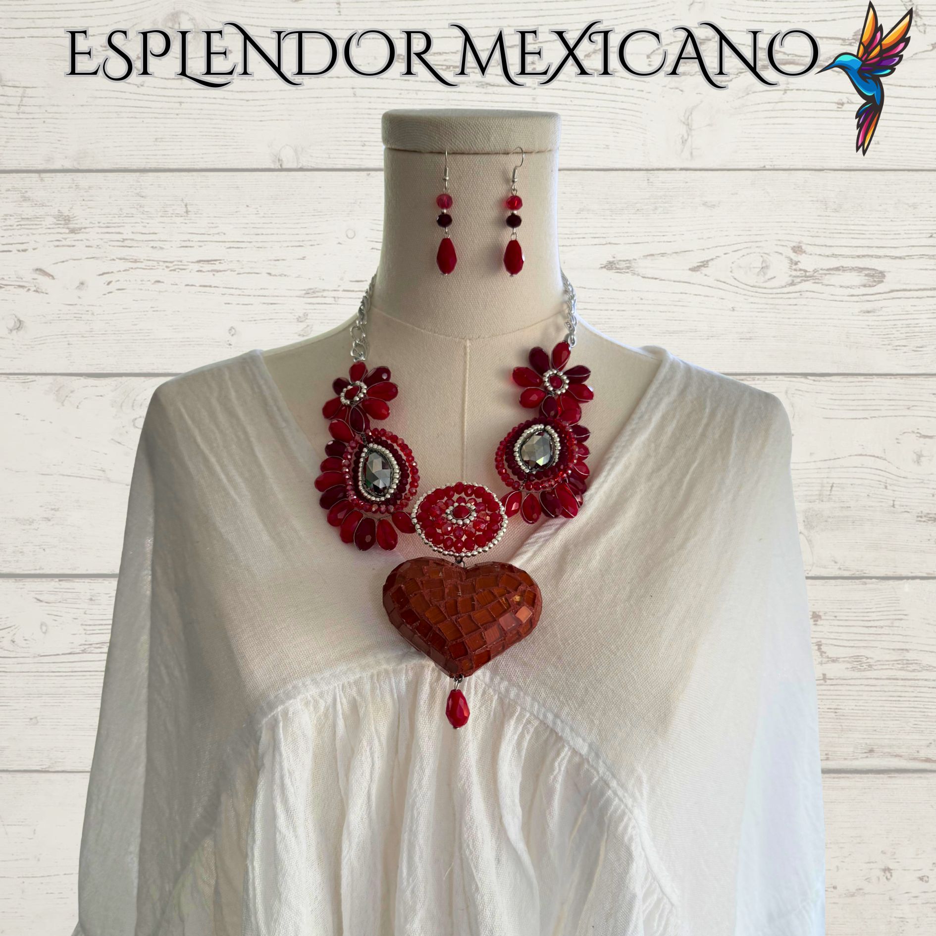 ❤️ Handmade Red Heart Necklace Set – Artisan Jewelry from Mexico